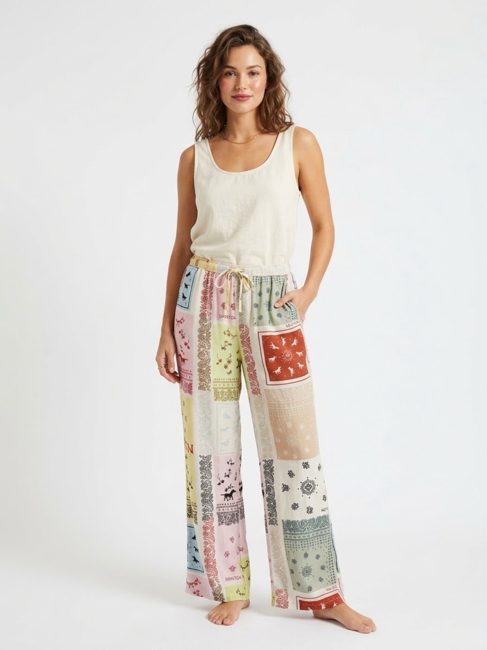 Brixton Patchwork Paisley Bandana Wide Leg Pants XS